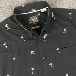 Quiksilver‎ Waterman Collection Shirt Medium Black Palm Tree Regular Fit Men's